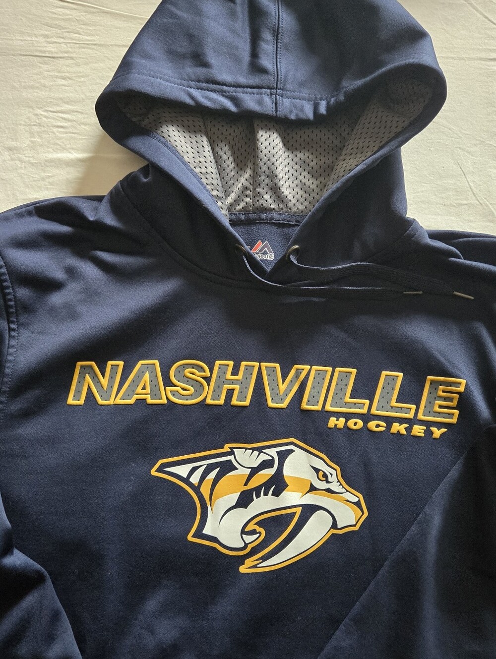 Nashville Predators NHL Pullover Hoodie Mens Medium Navy Gray Light Fleece Lined